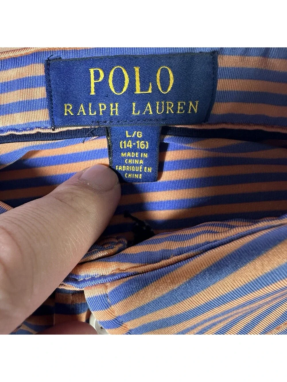 Polo Ralph Lauren Performance Striped Polo Shirt Boys Large 14-16 Orange Blue